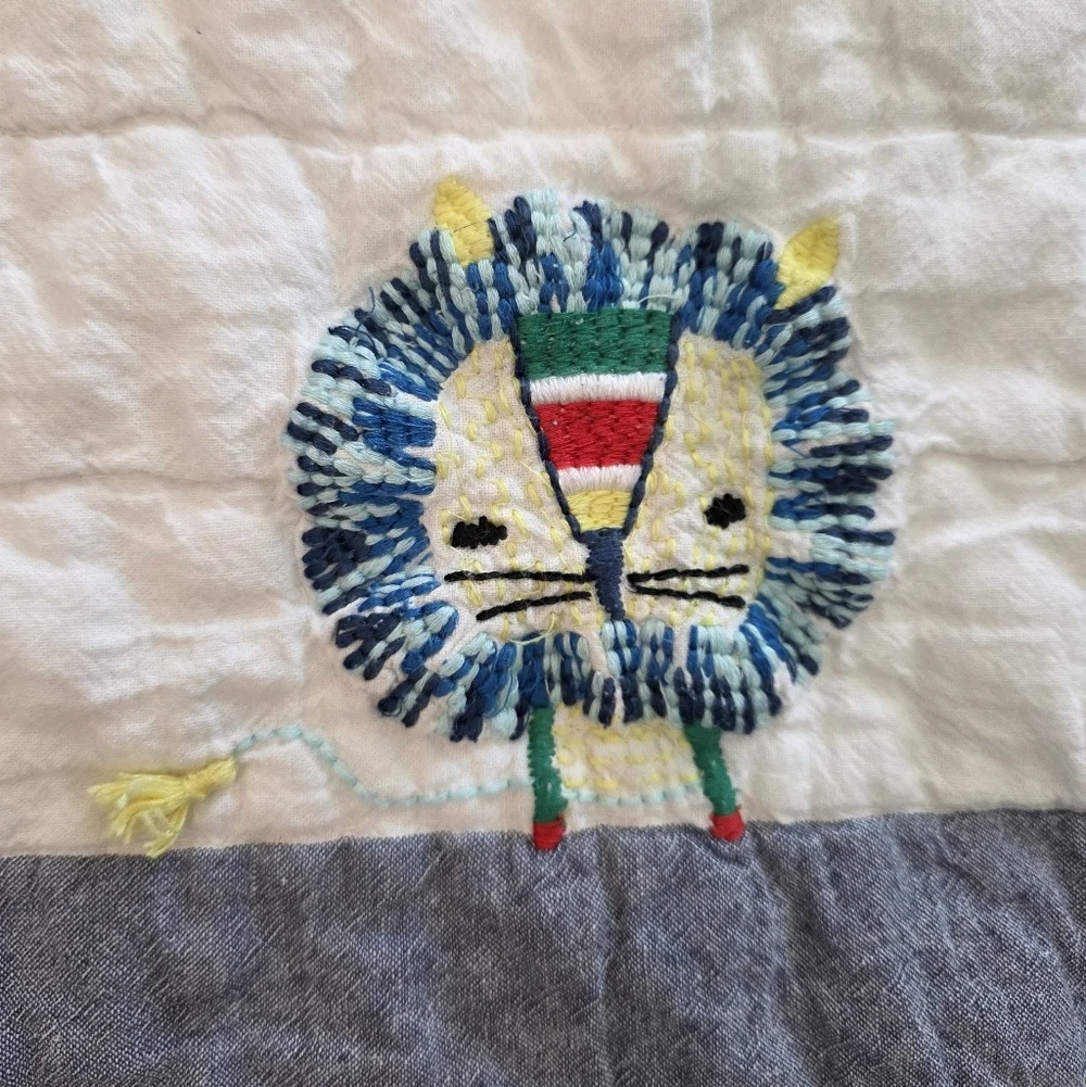 Pottery Barn Kids Colby Animal Baby Quilt Embroidered Alligator  Elephant Lion